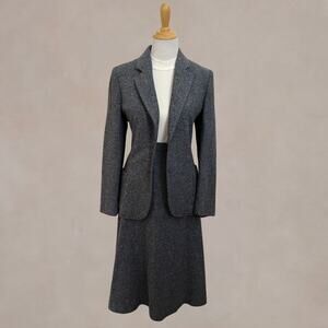 Vintage 90s Personal Wool Tweed Skirt Blazer Suit Blue Fleck Donegal 8